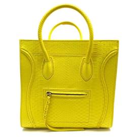 Céline-CELINE MEDIUM LUGGAGE PHANTOM TOTE HANDBAG YELLOW PYTHON LEATHER HAND BAG-Yellow