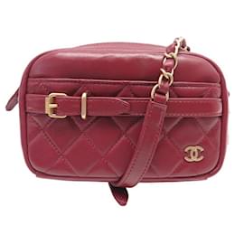 Chanel-NEW CHANEL CAMERA HANDBAG BELT BUCKLE LEATHER SHOULDER HAND BAG-Dark red
