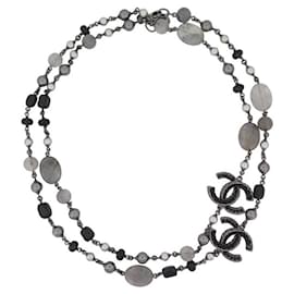 Chanel-NEW CHANEL PEARLS AND CC LOGO NECKLACE SAUTOIR 105-110 METAL STEEL NECKLACE-Black