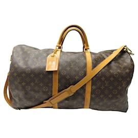 Louis Vuitton-Louis Vuitton Keepall Travel Bag 60 MONOGRAM CANVAS CROSSBODY M41412-Brown