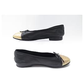 Chanel-CHANEL LOGO CC G BALLERINAS SHOES02819 37 BICOLOR BLACK GOLD SHOES-Other