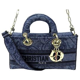 NEW CHRISTIAN DIOR LADY D-JOY MEDIUM DENIM CROSSBODY HANDBAG Blue