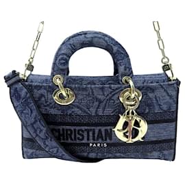 Christian Dior-NEW CHRISTIAN DIOR LADY D-JOY MEDIUM DENIM CROSSBODY HANDBAG-Blue