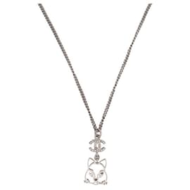 Chanel-COLLIER CHANEL CHAINE PENDENTIF CHAT CHOUPETTE STRASS COLLECTOR 60 NECKLACE-Argenté