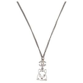 Chanel-CHANEL NECKLACE CHAIN CHOUPETTE CAT PENDANT STRASS COLLECTOR 60 NECKLACE-Silvery