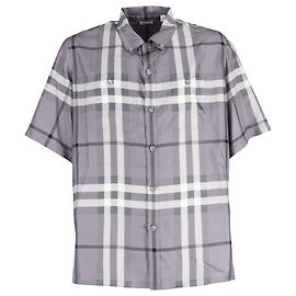 Camicia Burberry Bethnal Check in seta grigia Grigio