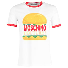 Moschino-Moschino Couture Burger Print Crew Neck T-shirt In White Cotton-White