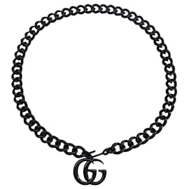 Gucci-Gucci GG Marmont Chain-Link Belt in Black Metal -Black