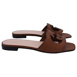 Gucci-Gucci Women's Interlocking G Cut-out Slide Sandal in Brown Leather-Brown