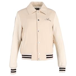 Amiri-Amiri Bones Varsity Jacket in Beige Wool-Beige