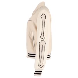 Amiri-Amiri Bones Varsity Jacket in Beige Wool-Beige