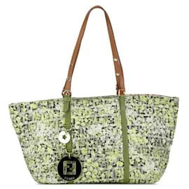 Fendi-Fendi Zucchino Leather Trimmed Tote Bag  Canvas Tote Bag 8BH214 in good condition-Other