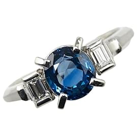 & Other Stories-Pt900 Platinum Sapphire 1.58ct Diamond 0.24ct Ring in Excellent Condition-Silvery