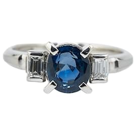 & Other Stories-Bague en platine Pt900 avec saphir de 1,58 ct et diamant de 0,24 ct en excellent état-Argenté