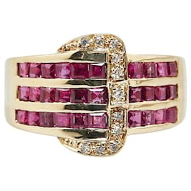 & Other Stories-K18YG Yellow Gold Ruby 1.60ct Diamond 0.06ct Ring in Excellent Condition-Golden