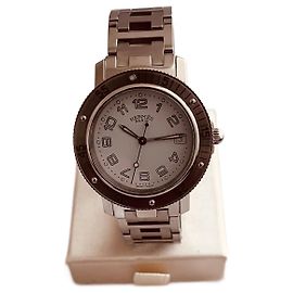 Montre Hermès Clipper GM Acier Cadran Blanc Blanc