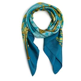 Hermès-1973 Hermès Foulard Soie Carré 90 Proues Blue Silk Scarf Hermes-Multicolore