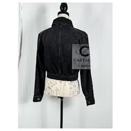 Chanel-New Iconic Black Logo Embossed Denim Jacket-Black