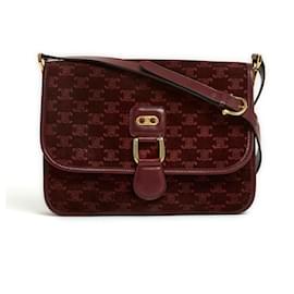 Céline-Céline  Sac Triomphe Burgundy Leather Suede Triomphe Shoulder Bag-Bordeaux