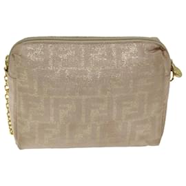 Fendi-FENDI Sac à bandoulière en toile Zucca avec chaîne Beige Auth 74583-Beige