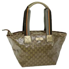 Gucci-GUCCI GG Crystal Tote Bag Gold Gray Brown 131230 auth 75308-Brown,Golden,Grey