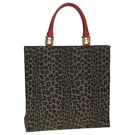 Fendi-FENDI Sac à main léopard Toile Marron Rouge Auth bs14393-Marron,Rouge