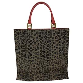 Fendi-FENDI Sac à main léopard Toile Marron Rouge Auth bs14393-Marron,Rouge