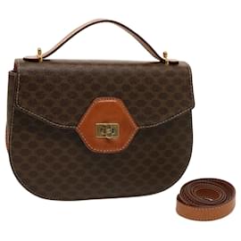 Céline-CELINE Macadam Canvas Hand Bag PVC 2way Brown Auth 75809-Brown