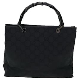 Gucci-GUCCI Bamboo GG Canvas Hand Bag Black 002 1010 3754 Auth ep4256-Black