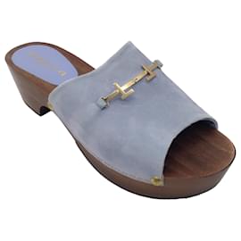 Autre Marque-Lafayette 148 New York Light Blue Suede Clog Sandals-Blue