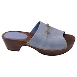 Autre Marque-Lafayette 148 New York Light Blue Suede Clog Sandals-Blue