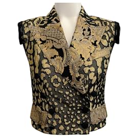 Autre Marque-Dolce & Gabbana Black / Gold Brocade Cropped Vest-Metallic
