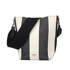Céline-CELINE Soft Grained Small Sangle Bucket Shoulder Bag in Black and White Stripes (copy)-Black