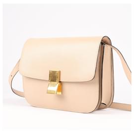 Céline-CELINE Box Calfskin Medium Classic Box Flap Crossbody Bag in Powder Beige-Beige