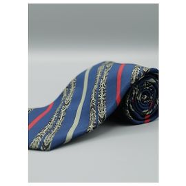 Cravatta Trussardi in seta blu con righe rosse e grigie Blu