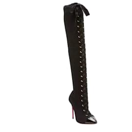 Christian Louboutin-Christian Louboutin Frenchie Lace-up Over the Knee Sock boots-Black