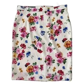 Dolce & Gabbana-Dolce&Gabbana Immaculate Silk white Mini Skirt with Floral Print 46IT-Pink,White,Dark red,Yellow,Light blue