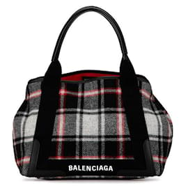 Balenciaga-Balenciaga Check Wool Navy Cabas M Tote Canvas Tote Bag 339933 in excellent condition-Other