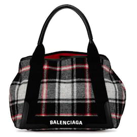 Balenciaga-Balenciaga Wool Leather Navy Cabas M Check Handbag Tote 339933 in Great Condition-Red