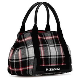 Balenciaga-Balenciaga Check Wool Navy Cabas M Tote Canvas Tote Bag 339933 in excellent condition-Other