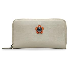 Fendi-Fendi Flowerland Zip Wallet  Leather Long Wallet 8M0299 in good condition-Other