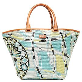 Emilio Pucci Geometric Pattern Raffia Leather Tote Handbag Green