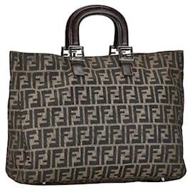 Fendi-Fendi Zucca Canvas Leather Handbag Brown in Very Good Condition-Brown