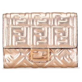 Fendi-Fendi Gold Zucca Embossed Compact Wallet-Golden