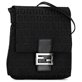 Fendi-Fendi Sac à bandoulière en toile Zucchino noire-Noir