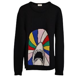 Saint Laurent Paris Pull Tricoté Requin Sweet Dreams en Laine Noire Noir