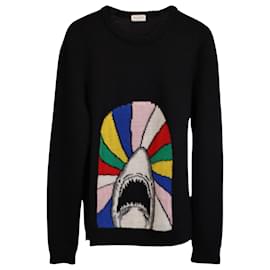 Saint Laurent-Saint Laurent Paris Sweet Dreams Shark Knitted Sweater in Black Wool-Black