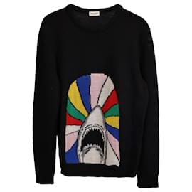 Saint Laurent-Saint Laurent Paris Sweet Dreams Shark Knitted Sweater in Black Wool-Black