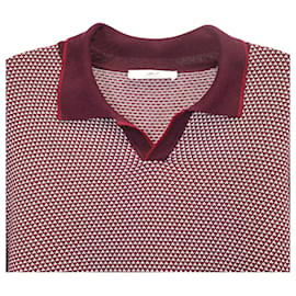 Autre Marque-Mr P. Slim-Fit Honeycomb-Knit Polo Long-Sleeve Shirt in Red Cotton-Red,Dark red