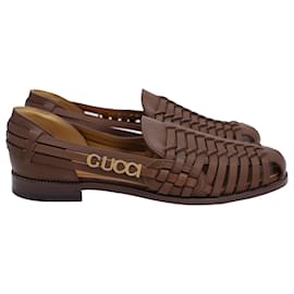 Gucci-Gucci Woven Sandals with Gucci Detail in Brown Leather-Brown,Red